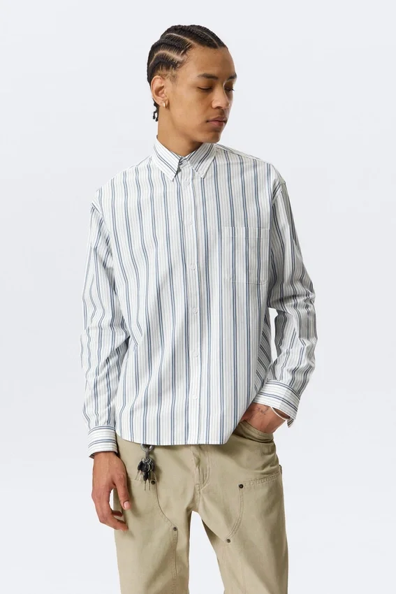 Loose Button-Down Poplin Shirt – White – Blue Stripes Loose Button-Down Poplin Shirt – White – Blue Stripes