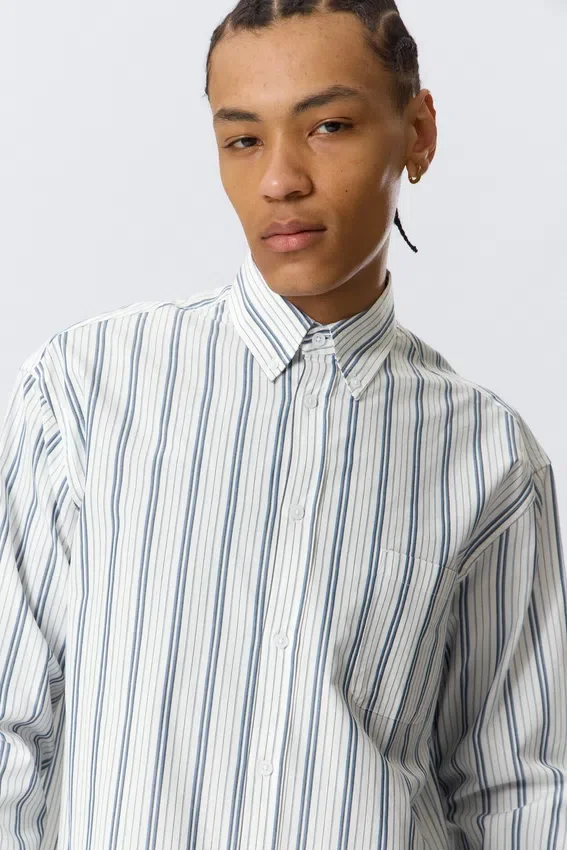 Loose Button-Down Poplin Shirt – White – Blue Stripes Loose Button-Down Poplin Shirt – White – Blue Stripes