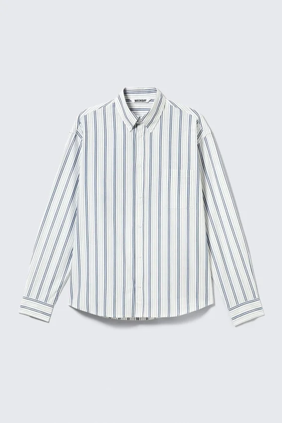 Loose Button-Down Poplin Shirt – White – Blue Stripes Loose Button-Down Poplin Shirt – White – Blue Stripes