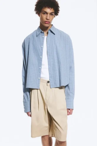 Loose Cotton Shirt – Dusty Blue – Checked
