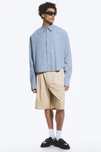 Loose Cotton Shirt – Dusty Blue – Checked