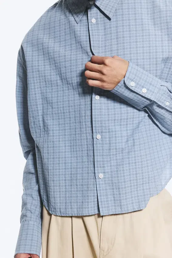 Loose Cotton Shirt – Dusty Blue – Checked Loose Cotton Shirt – Dusty Blue – Checked