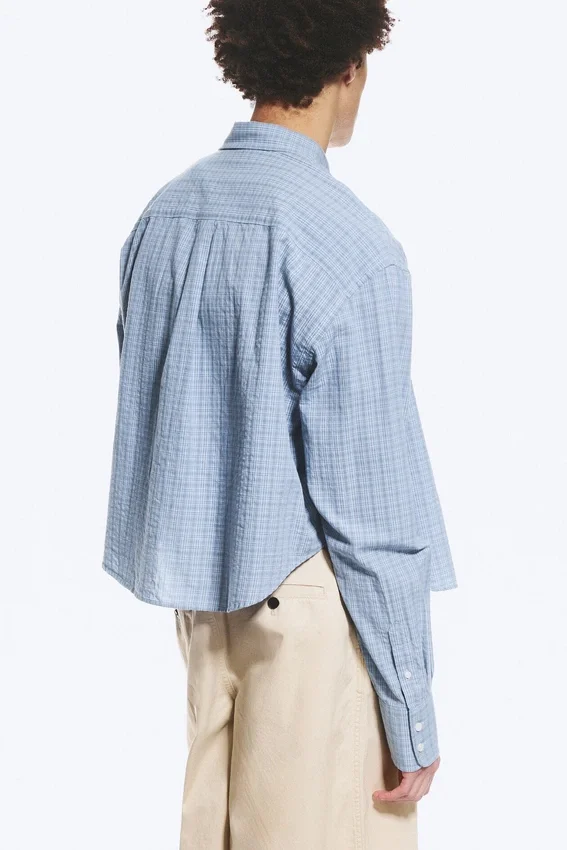 Loose Cotton Shirt – Dusty Blue – Checked Loose Cotton Shirt – Dusty Blue – Checked