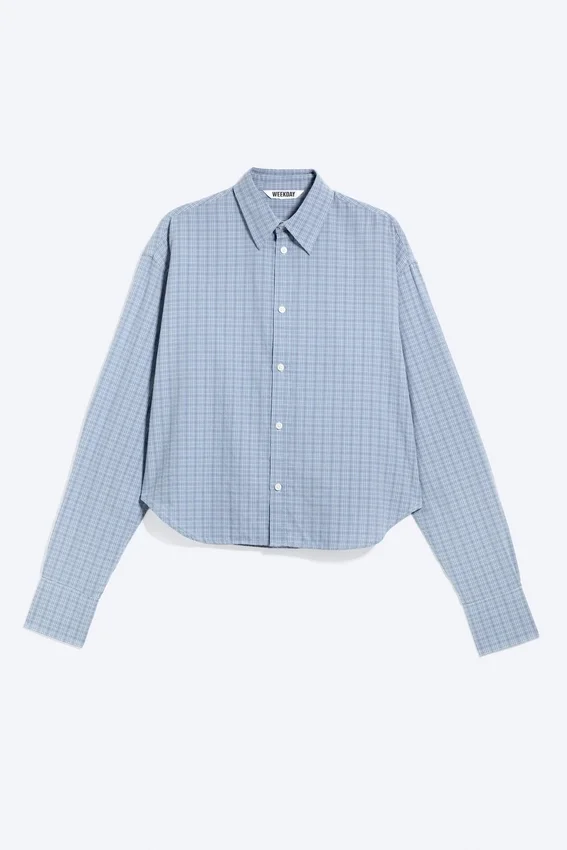 Loose Cotton Shirt – Dusty Blue – Checked Loose Cotton Shirt – Dusty Blue – Checked