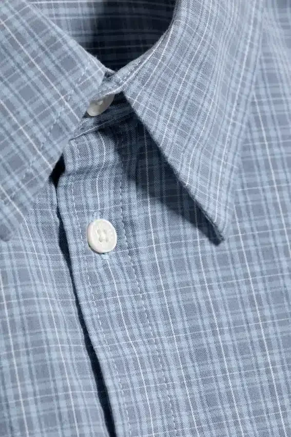 Loose Cotton Shirt – Dusty Blue – Checked Loose Cotton Shirt – Dusty Blue – Checked