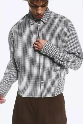 Loose Cotton Shirt – Dusty White – Checked