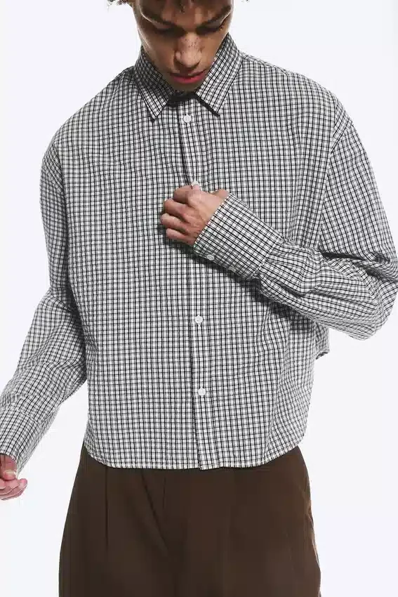 Loose Cotton Shirt – Dusty White – Checked Loose Cotton Shirt – Dusty White – Checked