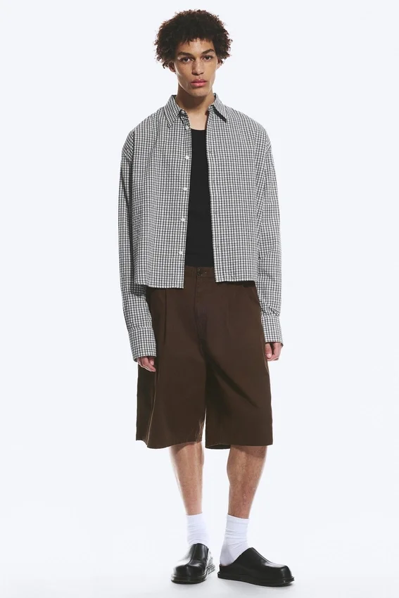 Loose Cotton Shirt – Dusty White – Checked Loose Cotton Shirt – Dusty White – Checked