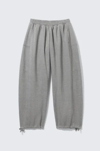 Loose Cutline Cotton Fleece Sweatpants – Grey Melange