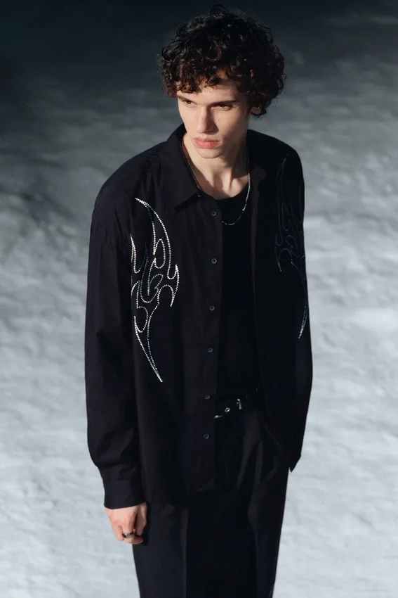 Loose Embroidered Cotton Shirt – Embroidered Black Loose Embroidered Cotton Shirt – Embroidered Black