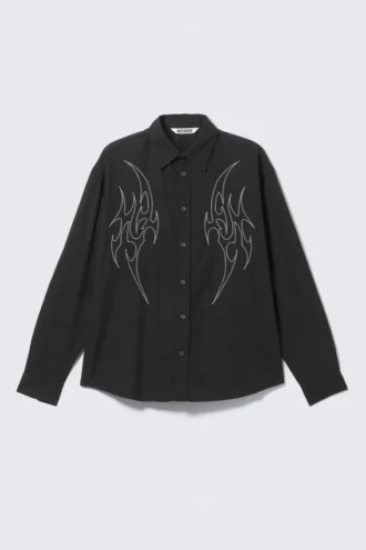 Loose Embroidered Cotton Shirt – Embroidered Black Loose Embroidered Cotton Shirt – Embroidered Black