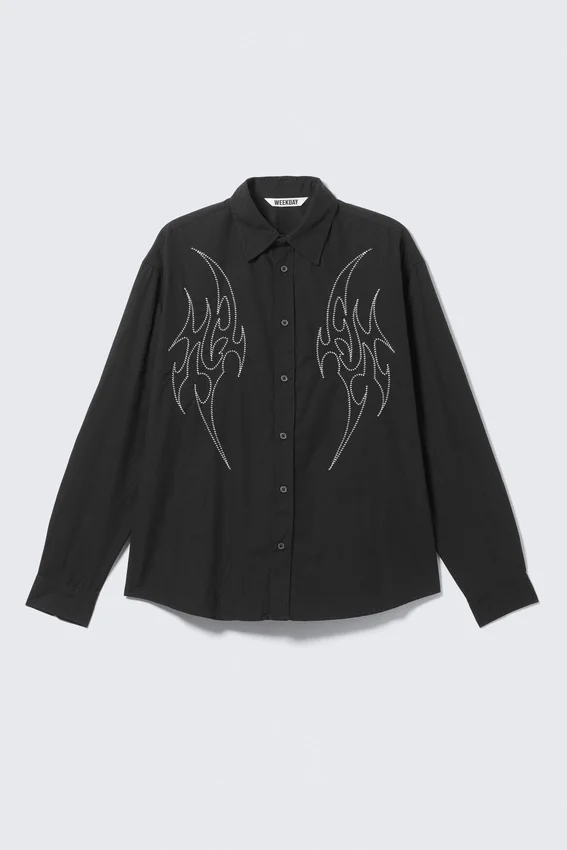Loose Embroidered Cotton Shirt – Embroidered Black Loose Embroidered Cotton Shirt – Embroidered Black