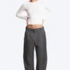 Loose Fit Barrel Leg Suiting Trousers – Dark Grey Melange Loose Fit Barrel Leg Suiting Trousers – Dark Grey Melange