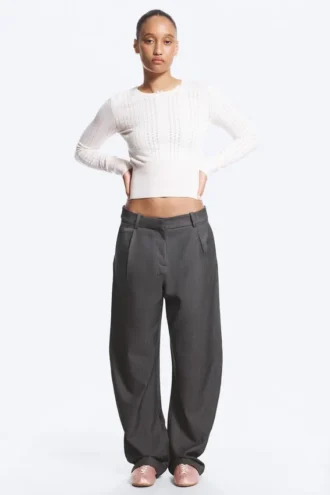 Loose Fit Barrel Leg Suiting Trousers – Dark Grey Melange
