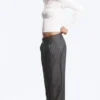 Loose Fit Barrel Leg Suiting Trousers – Dark Grey Melange Loose Fit Barrel Leg Suiting Trousers – Dark Grey Melange