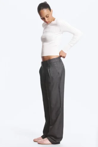 Loose Fit Barrel Leg Suiting Trousers – Dark Grey Melange