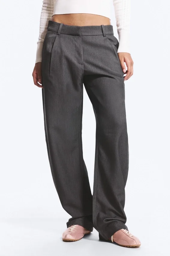 Loose Fit Barrel Leg Suiting Trousers – Dark Grey Melange Loose Fit Barrel Leg Suiting Trousers – Dark Grey Melange