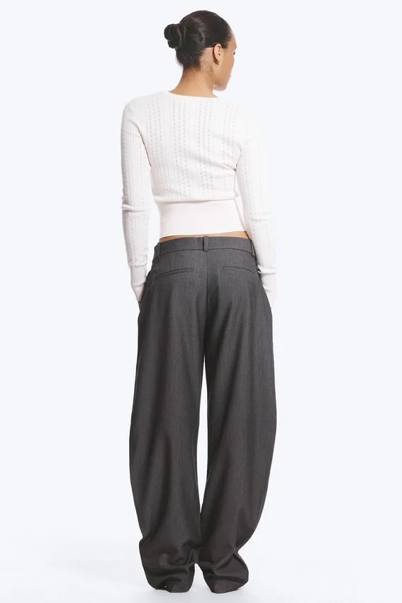 Loose Fit Barrel Leg Suiting Trousers – Dark Grey Melange Loose Fit Barrel Leg Suiting Trousers – Dark Grey Melange