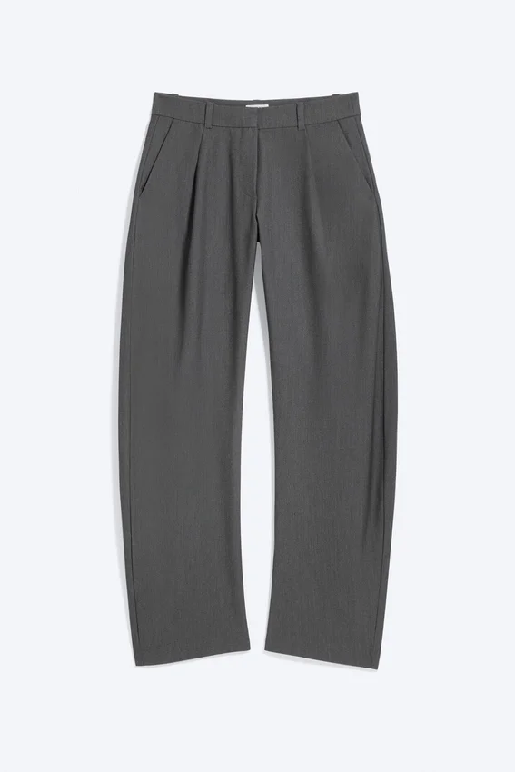 Loose Fit Barrel Leg Suiting Trousers – Dark Grey Melange Loose Fit Barrel Leg Suiting Trousers – Dark Grey Melange