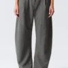 Loose Fit Barrel Leg Suiting Trousers – Striped Dark Grey Melange Loose Fit Barrel Leg Suiting Trousers – Striped Dark Grey Melange