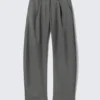 Loose Fit Barrel Leg Suiting Trousers – Striped Dark Grey Melange Loose Fit Barrel Leg Suiting Trousers – Striped Dark Grey Melange