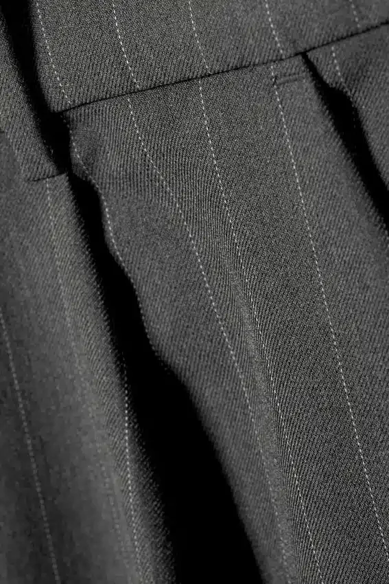 Loose Fit Barrel Leg Suiting Trousers – Striped Dark Grey Melange Loose Fit Barrel Leg Suiting Trousers – Striped Dark Grey Melange