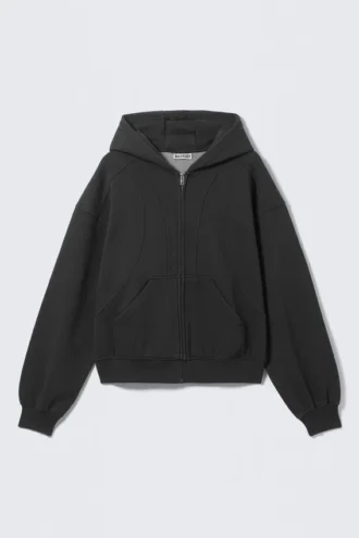 Loose Fit Blocked Zip Hoodie – Washed Black