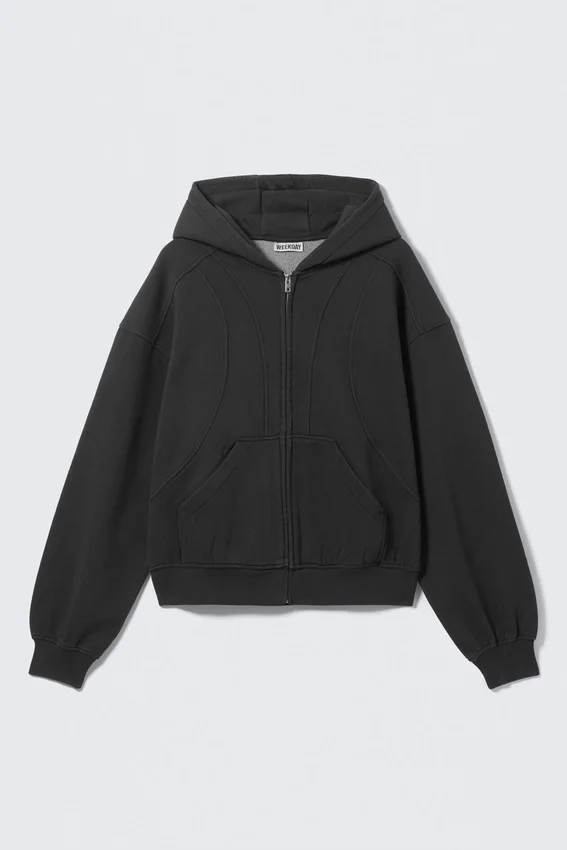 Loose Fit Blocked Zip Hoodie – Washed Black Loose Fit Blocked Zip Hoodie – Washed Black