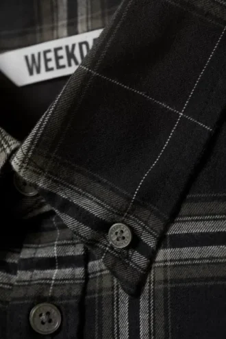 Loose Fit Button-Up Flannel Shirt – Black Checked
