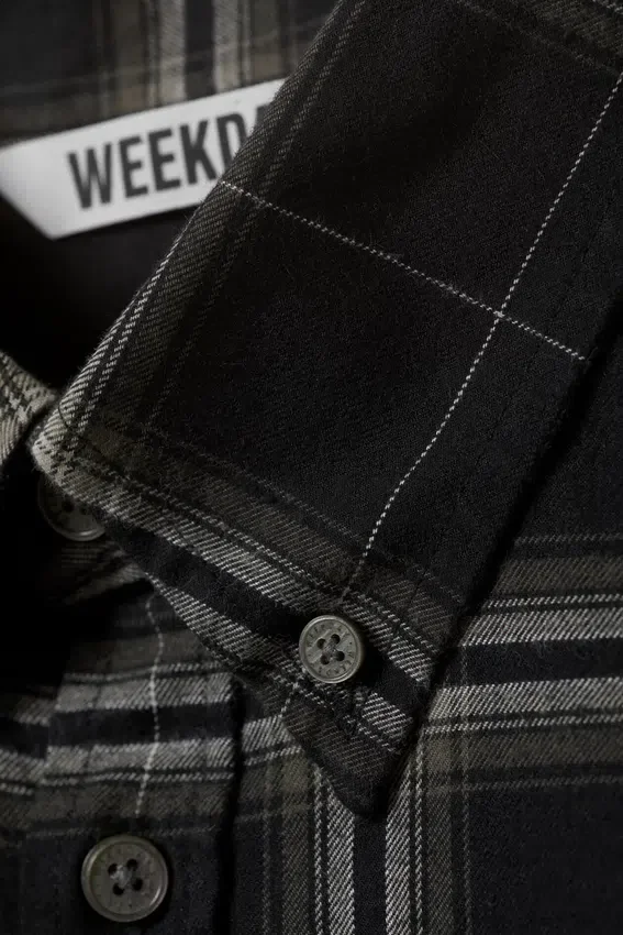 Loose Fit Button-Up Flannel Shirt – Black Checked Loose Fit Button-Up Flannel Shirt – Black Checked