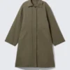 Loose Fit Canvas Car Coat – Dark Khaki Green Loose Fit Canvas Car Coat – Dark Khaki Green