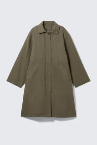 Loose Fit Canvas Car Coat – Dark Khaki Green