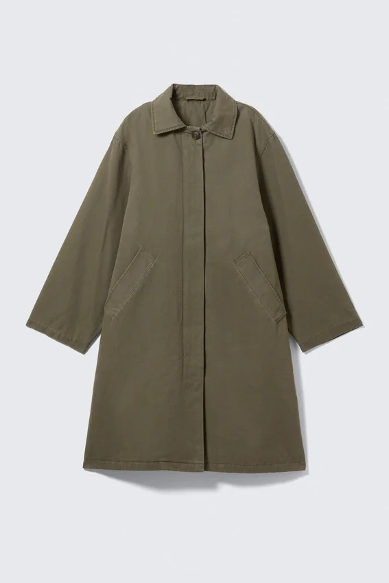 Loose Fit Canvas Car Coat – Dark Khaki Green Loose Fit Canvas Car Coat – Dark Khaki Green