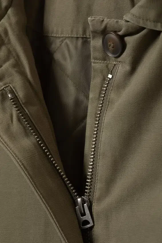 Loose Fit Canvas Car Coat – Dark Khaki Green Loose Fit Canvas Car Coat – Dark Khaki Green