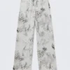 Loose Fit Cotton Sweatpants – Grey Melange – Scribble Print Loose Fit Cotton Sweatpants – Grey Melange – Scribble Print
