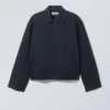 Loose Fit Cotton Twill Zip Jacket – Dark Blue Loose Fit Cotton Twill Zip Jacket – Dark Blue