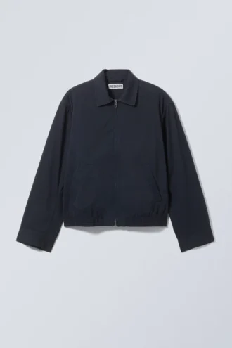 Loose Fit Cotton Twill Zip Jacket – Dark Blue