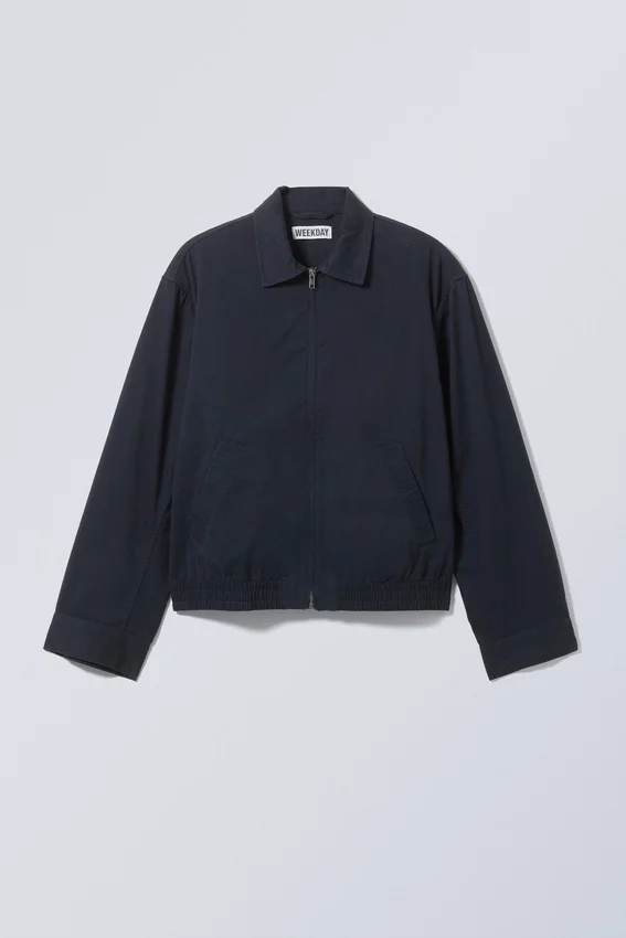 Loose Fit Cotton Twill Zip Jacket – Dark Blue Loose Fit Cotton Twill Zip Jacket – Dark Blue