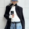Loose Fit Double-Breasted Linen-Blend Blazer – Black Loose Fit Double-Breasted Linen-Blend Blazer – Black