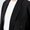 Loose Fit Double-Breasted Linen-Blend Blazer – Black Loose Fit Double-Breasted Linen-Blend Blazer – Black