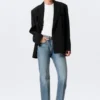 Loose Fit Double-Breasted Linen-Blend Blazer – Black Loose Fit Double-Breasted Linen-Blend Blazer – Black