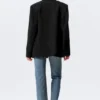 Loose Fit Double-Breasted Linen-Blend Blazer – Black Loose Fit Double-Breasted Linen-Blend Blazer – Black