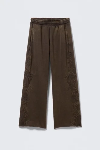Loose Fit Embroidered Sweatpants – Dark Brown