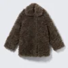 Loose Fit Faux Fur Jacket – Dark Mole Melange Loose Fit Faux Fur Jacket – Dark Mole Melange
