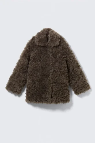 Loose Fit Faux Fur Jacket – Dark Mole Melange