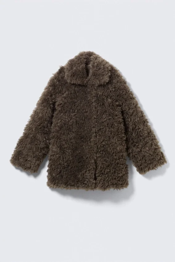 Loose Fit Faux Fur Jacket – Dark Mole Melange Loose Fit Faux Fur Jacket – Dark Mole Melange