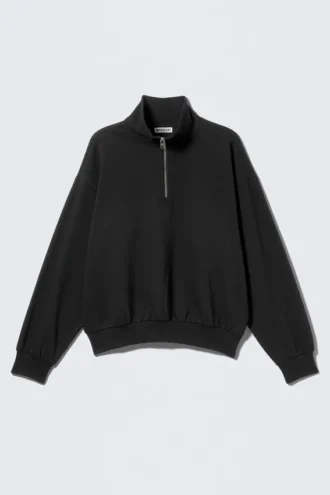 Loose Fit Half-Zip Fleece Sweatshirt – Black