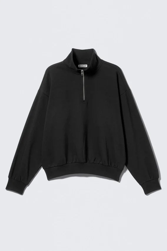 Loose Fit Half-Zip Fleece Sweatshirt – Black Loose Fit Half-Zip Fleece Sweatshirt – Black