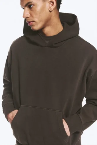 Loose Fit Hoodie – Washed Dark Brown