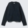 Loose Fit Knitted V-Neck Cardigan – Dark Blue Loose Fit Knitted V-Neck Cardigan – Dark Blue